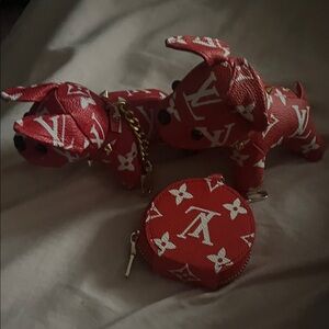 Louis Vuitton Red Monogram Dog Keychain and Coin Pouch